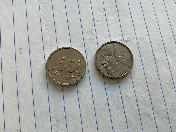 2  Belgische munten van 50 frank uit 1990 en 1992,, Postzegels en Munten, Munten | Europa | Niet-Euromunten, België, Ophalen of Verzenden