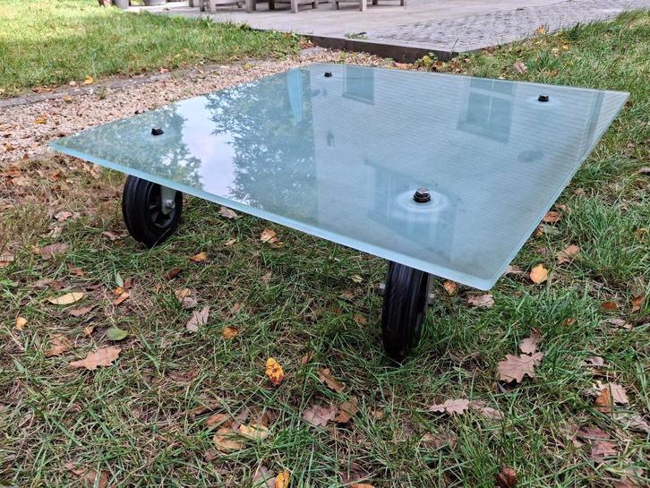 salontafel, Huis en Inrichting, Tafels | Salontafels, Gebruikt, Minder dan 50 cm, 50 tot 100 cm, 50 tot 100 cm, Vierkant, Glas