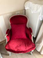 Chaise + pouf en chêne gris avec revêtement en velours rouge, Enlèvement
