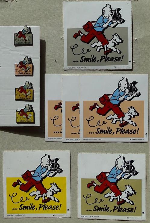 Tintin pin's + autocollants Smile Please, Collections, Personnages de BD, Comme neuf, Autres types, Tintin, Enlèvement ou Envoi