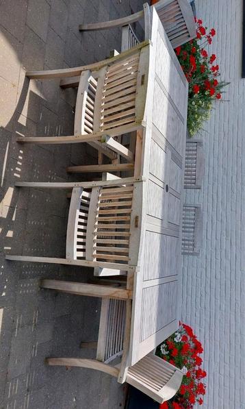 TUINTAFEL 220 x 95 CM + 6 STOELEN IN TEAKHOUT - "TOPPER" beschikbaar voor biedingen
