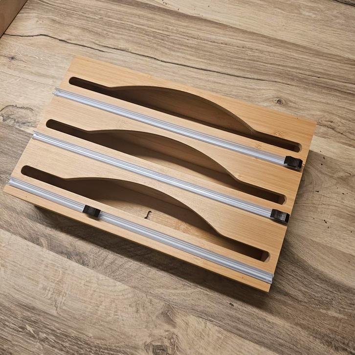 Bamboe foliedispenser / keuken organizer – 3 rollen, Huis en Inrichting, Woonaccessoires | Overige, Ophalen