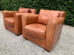 2 luxe chaise fauteuils in cognac leder., Huis en Inrichting, Ophalen, Zo goed als nieuw