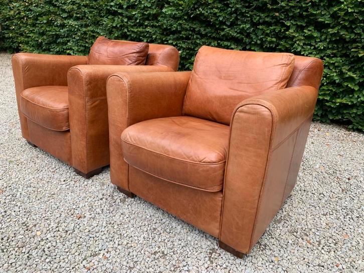 2 luxe chaise fauteuils in cognac leder., Maison & Meubles, Canapés | Sofas & Chaises Longues, Comme neuf, Enlèvement
