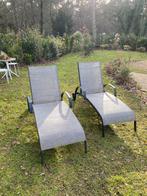 2x Verstelbare aluminium/wicker ligbedden op wielen, Tuin en Terras, Ophalen, Aluminium, Verstelbaar