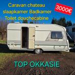 Caravan Slaapkamer Badkamer wc stacaravan camping bouw tuin, Caravans en Kamperen, Chateau, Kachel, 2 aparte bedden, 750 - 1000 kg