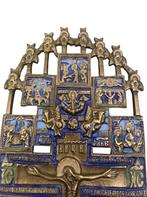 Orthodoxe icoon in messing en email — Kruisiging, Antiek en Kunst, Antiek | Religieuze voorwerpen, Ophalen of Verzenden