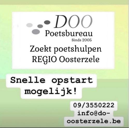 VACATURE DOO Poetsbureau zoekt poetshulpen in Oosterzele, Vacatures, Vacatures | Thuiswerk, Starter, Vast contract, Geschikt als bijbaan