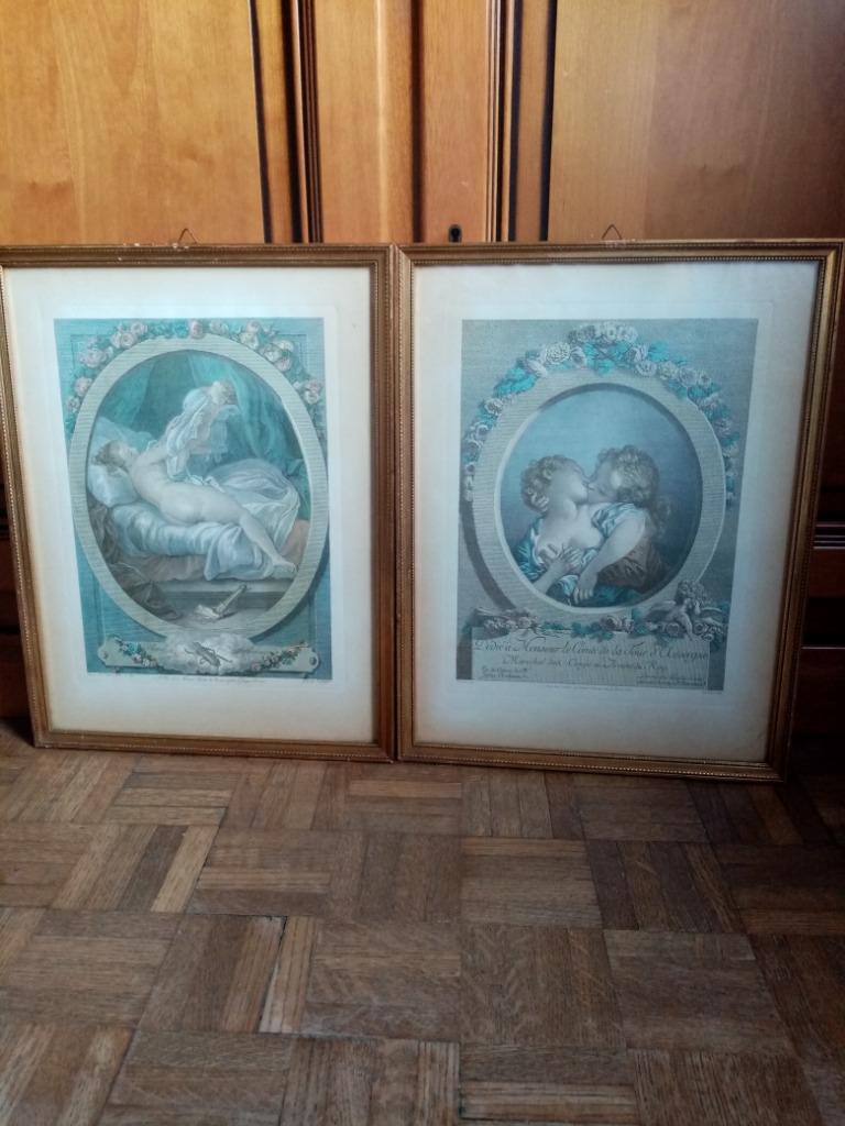 Deux gravures française/Paris encadrés vitrées 1900s 42/32cm, Enlèvement