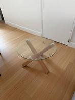 Glazen ronde salontafel met eiken poten, Huis en Inrichting, Tafels | Salontafels, Ophalen, 50 tot 100 cm, Eikenhout, Rond