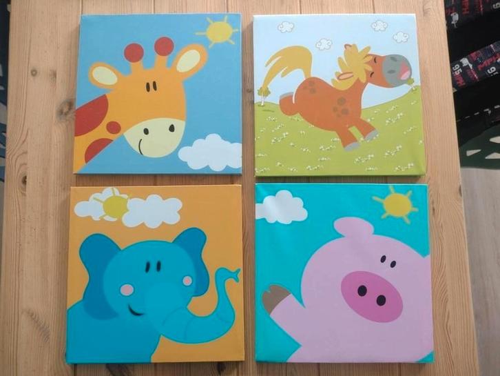 Set van 4 canvas schilderijen dieren, Kinderen en Baby's, Kinderkamer | Inrichting en Decoratie, Gebruikt, Ophalen