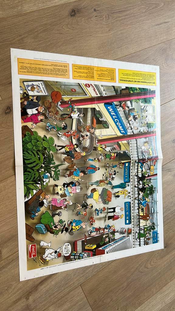 Coca-cola wedstrijdposter 1986 kuifje guust flater natasja.., Verzamelen, Stripfiguren, Zo goed als nieuw, Kuifje, Ophalen of Verzenden