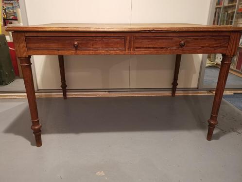 Oud grenen tafel met 2 grote lades - 129x88cm, Antiek en Kunst, Antiek | Meubels | Tafels, Ophalen