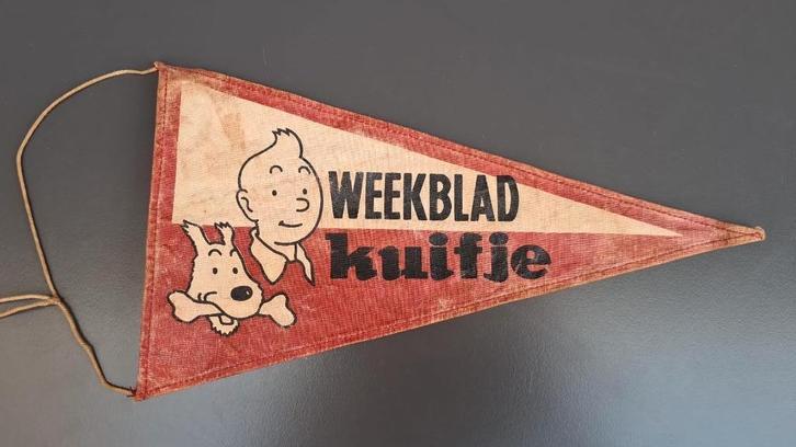 Kuifje Tintin, tweetalige wimpel, jaren zestig., Verzamelen, Stripfiguren, Gebruikt, Gebruiksvoorwerp, Kuifje, Ophalen of Verzenden