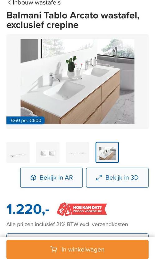 Lavabo/wastafel Balmani Tablo Arcato NEUF (jamais déballé), Doe-het-zelf en Bouw, Sanitair, Wastafel, Ophalen