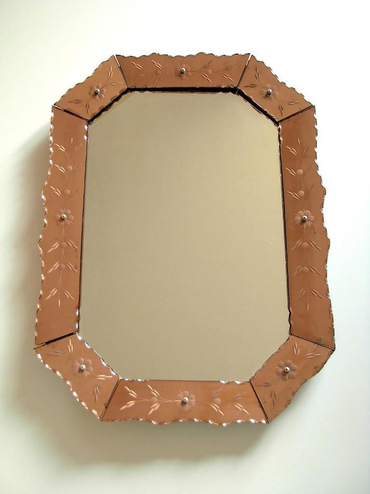 Antieke Venetiaanse spiegel, Antiek en Kunst, Antiek | Spiegels, 50 tot 100 cm, Minder dan 100 cm, Rechthoekig, Ophalen