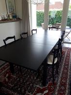 Ikea Bjursta uitschuifbare eettafel + 8 zwarte caféstoelen, Rectangulaire, Autres essences de bois, 50 à 100 cm, Enlèvement