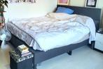 Queensize boxspringbed springboxbed 2 personen 2 persoon, Huis en Inrichting, 160 cm, Grijs, Zo goed als nieuw, Ophalen