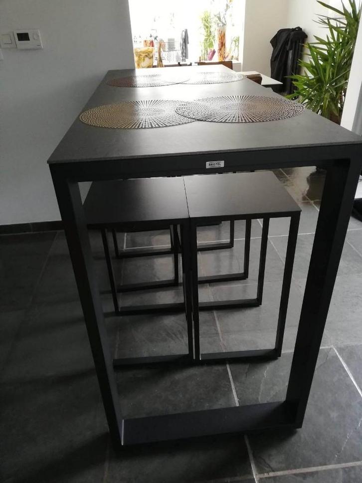 Verato tuintafel volkeramisch blad + 4 verato barstoelen, Tuin en Terras, Tuintafels, Zo goed als nieuw, Rechthoekig, Aluminium