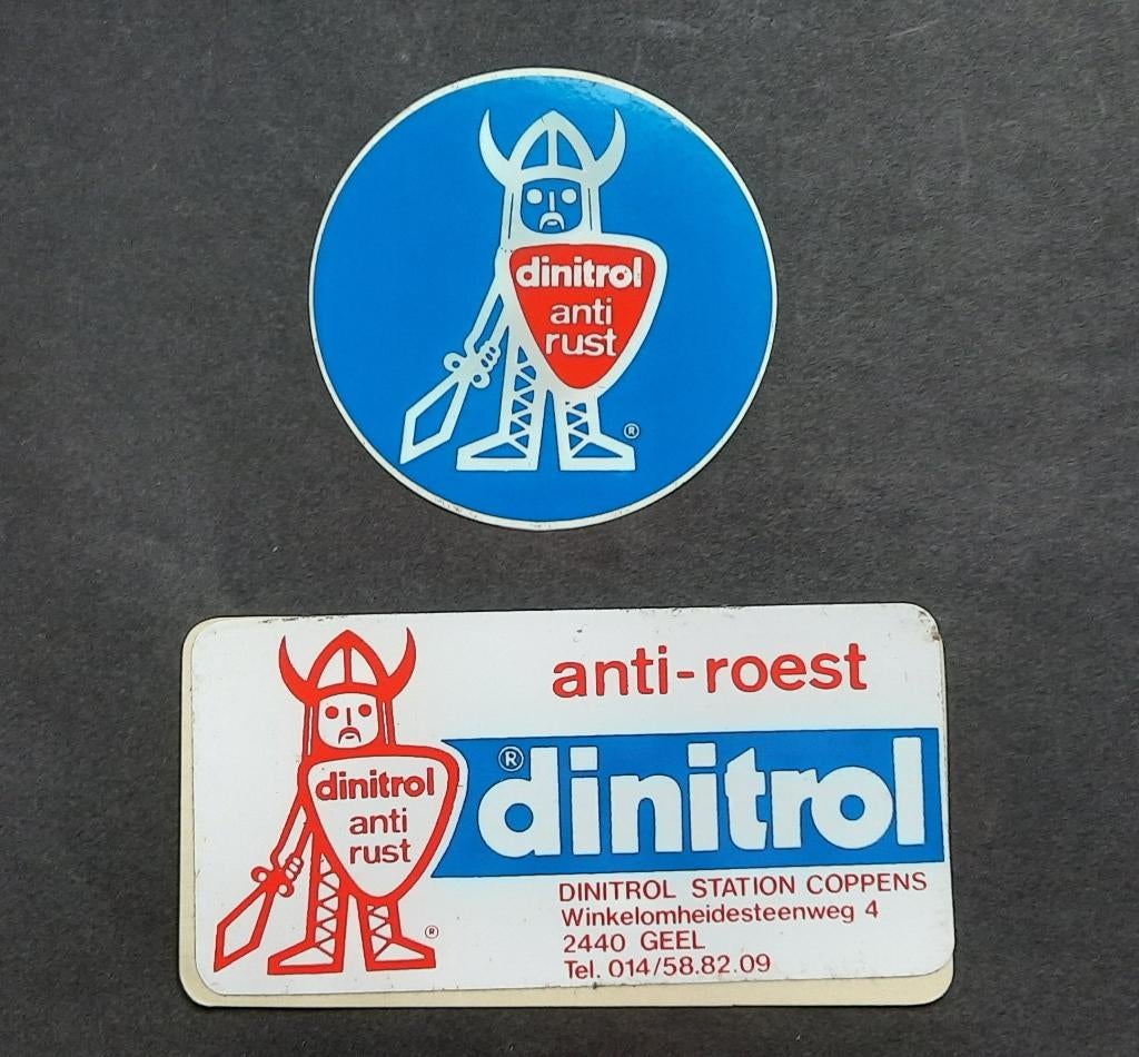 2 Stickers Dinitrol anti rust / anti roest, Verzenden, Gebruikt