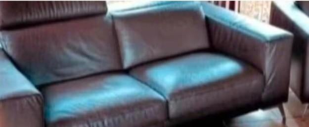 Echte Lederen Salon Driedelig Met voetbankje, Huis en Inrichting, Ophalen