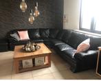 Zwart lederen hoeksalon, Huis en Inrichting, Ophalen, Zo goed als nieuw, Leer, Zwart lederen hoeksalon