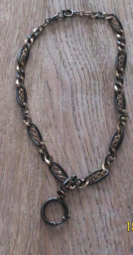 Vintage - zwart-lichtbruine decoratie halsketting - L= 20 cm, Ophalen of Verzenden, Zo goed als nieuw, Zwart, Overige materialen