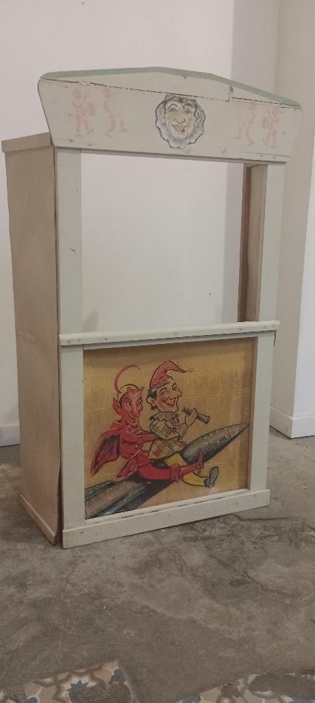 Théâtre de Marionnettes ancien Bois Vintage Années 50, Enlèvement