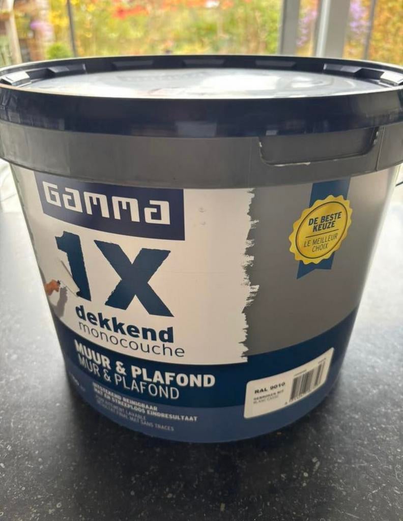 GAMMA 1x dekkend muur & plafond  RAL 9010 gebroken wit 10L, Ophalen, Zo goed als nieuw, Wit