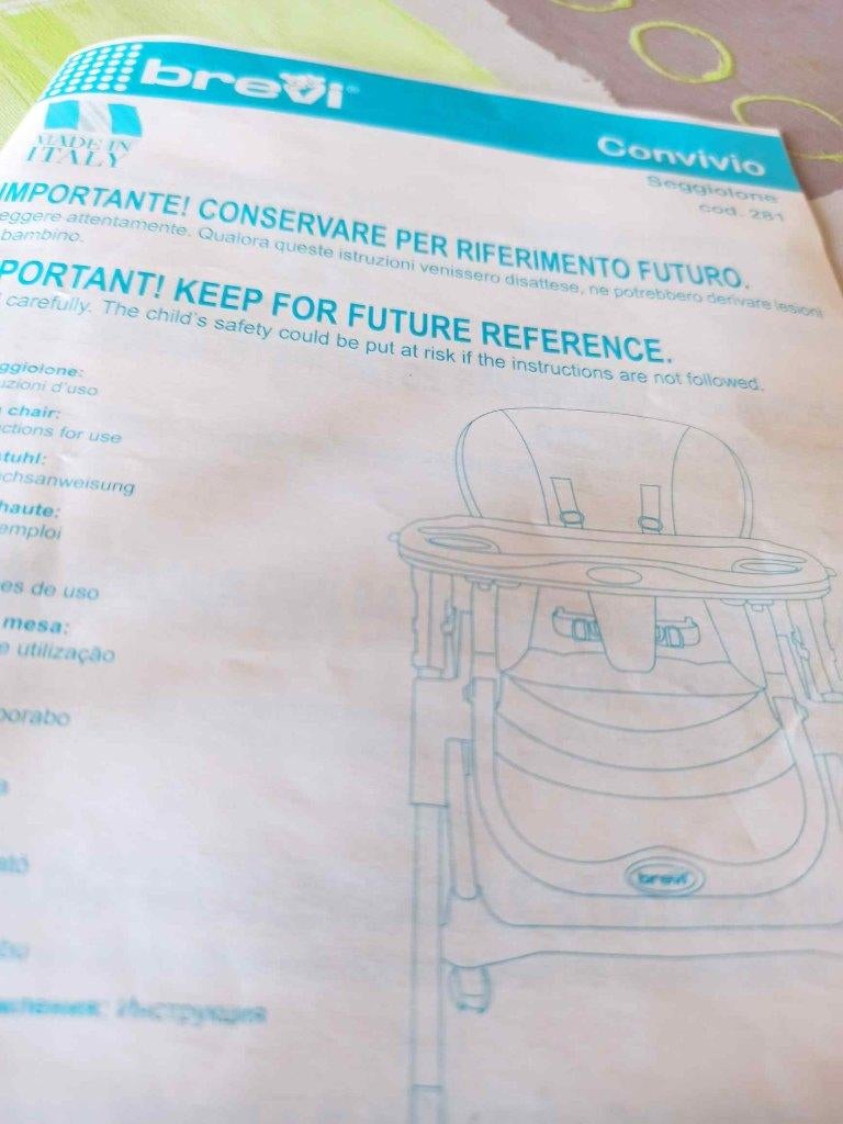Chaise haute évolutive enfant Brevi Convivio, Ophalen, Zo goed als nieuw, Meegroeistoel, Gordel(s)