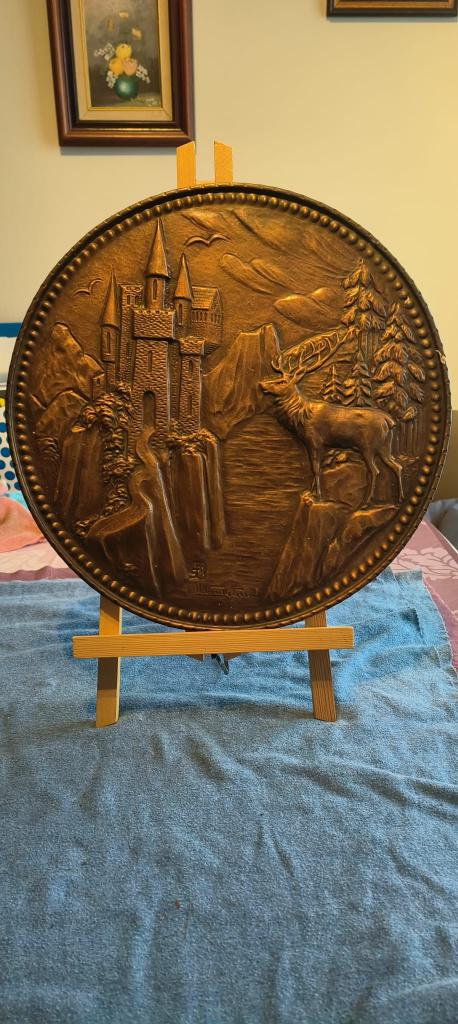 Decoratieve koperen plaat met afbeelding van Kasteel, Ophalen, Koper