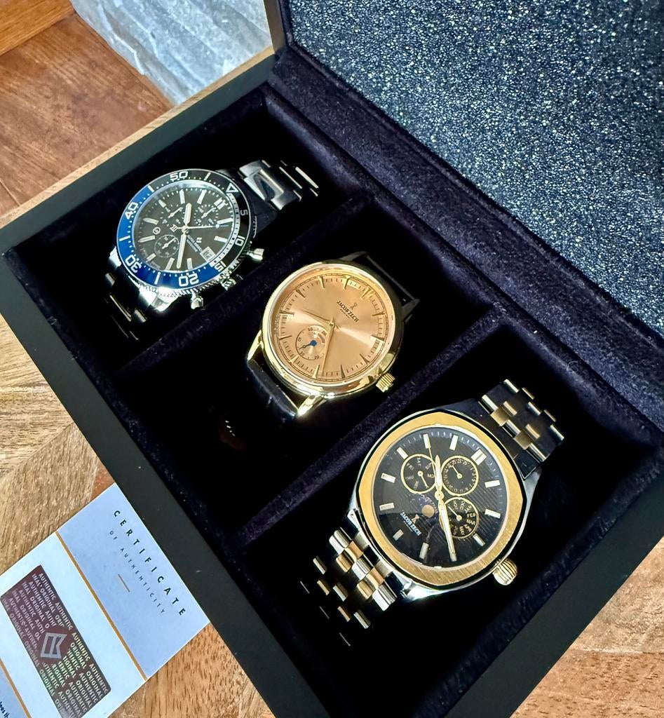 BOÎTE À MONTRES AVEC 3 MONTRES  VAUT1657€! 💯%NOUVEAU !, Enlèvement ou Envoi, Neuf