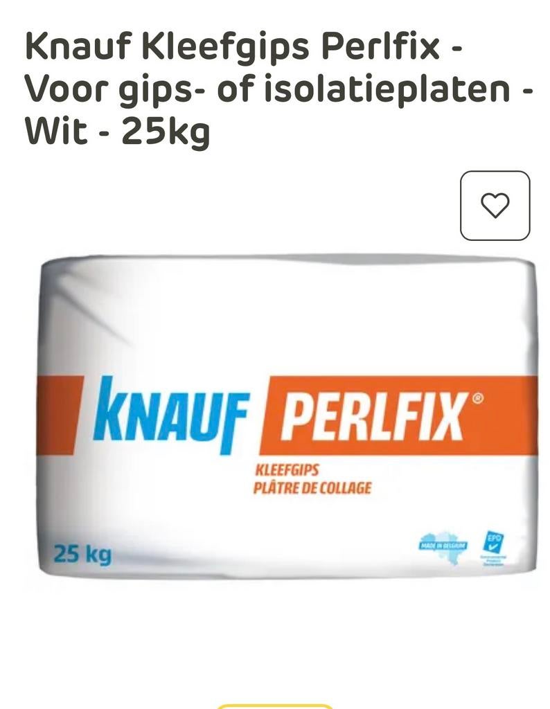 Knauf perlfix kleefgips 25kg, Ophalen, Zo goed als nieuw