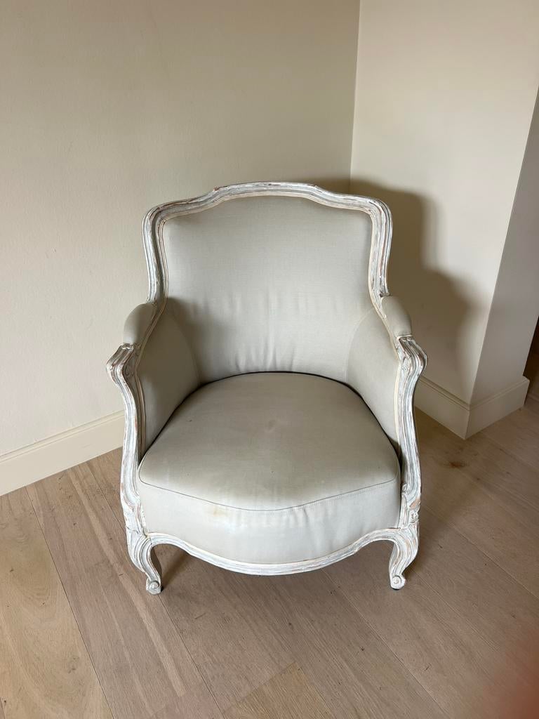 Vieille chaise bergère en bois massif et tissu, Maison & Meubles, 75 à 100 cm, Enlèvement, Utilisé, 50 à 75 cm