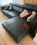 Zwarte lederen hoekzetel – transport mogelijk, Huis en Inrichting, Ophalen, Gebruikt