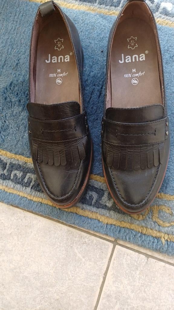 Mocassins JANA maat 40 zwart leder, Ophalen, Zwart