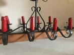 Lustre rustique en chêne massif et fer forgé avec 8 lampes., Enlèvement, Comme neuf