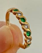 18 karaat gouden ring met smaragd en natuurlijke VS diamant!, Handtassen en Accessoires, Ringen, Geel, Ophalen of Verzenden, 17 tot 18