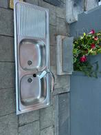 lavabo dubbele inox goede staat met kraan, Enlèvement, Comme neuf