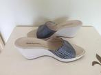 Chaussures mules compensées, bleu/beige, 38,5-39, Kleding | Dames, Schoenen, Ophalen of Verzenden, Gedragen, Beige