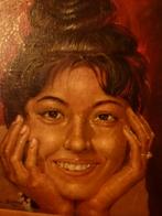 vintage portret schilderij guitige dame 1974 Burma, Enlèvement, Maison et Meubles