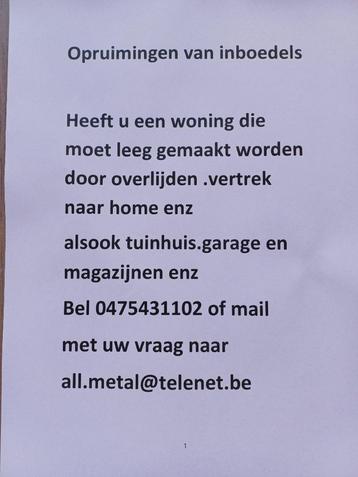 Alle opruimingen van inboedels beschikbaar voor biedingen
