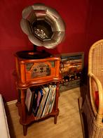 Retro grammofoon platenspeler/radio/cd/usb/sd met tafeltje, Ophalen, Zo goed als nieuw, Platenspeler