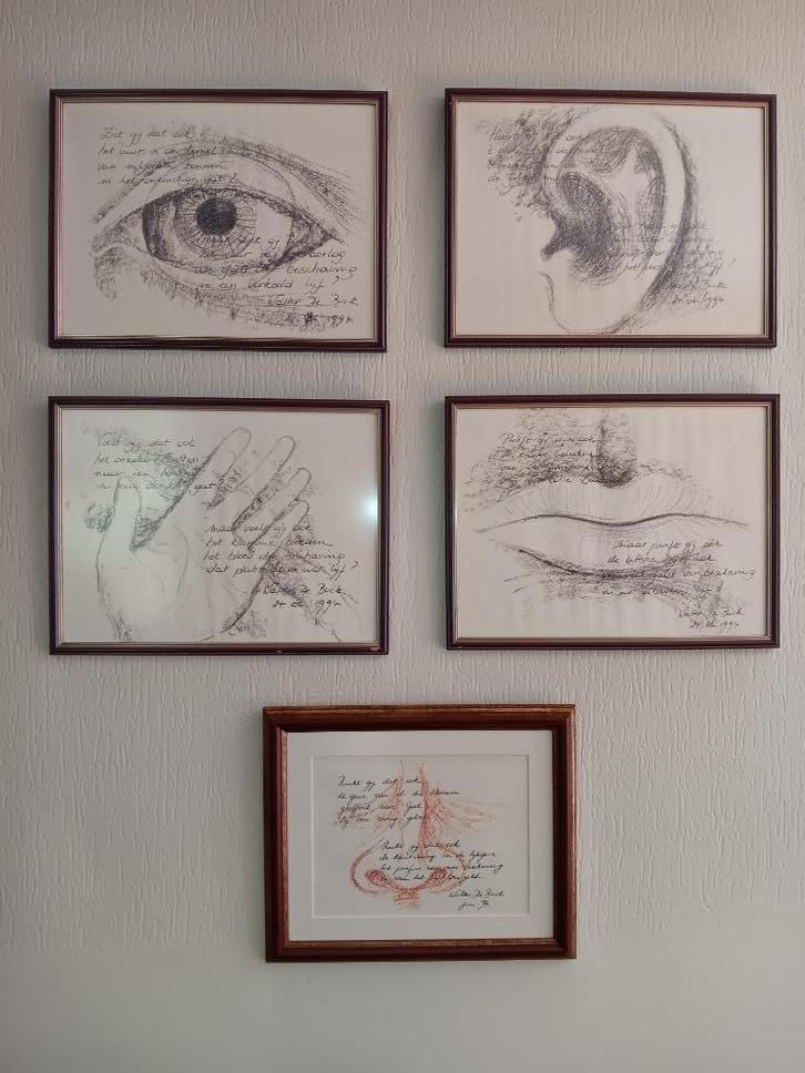 5 Pentekeningen van Walter De Buck, Huis en Inrichting, Woonaccessoires | Schilderijen, Tekeningen en Foto's, Zo goed als nieuw