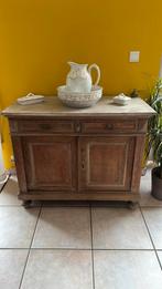 Buffet en chêne rustique Louis XV avec marbre beige fêlé, Maison & Meubles, Enlèvement, Utilisé, Chêne