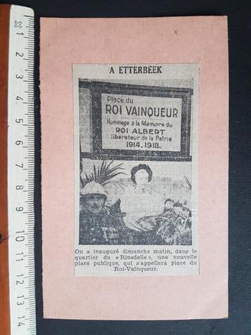 Knipsel op stevig papier Etterbeek Monument Roi Albert beschikbaar voor biedingen