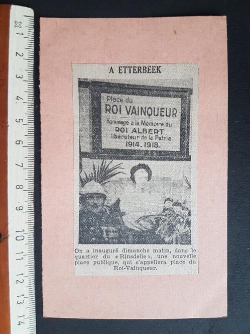 Knipsel op stevig papier Etterbeek Monument Roi Albert, Verzamelen, Militaria | Algemeen, Landmacht, Foto of Poster, Ophalen of Verzenden