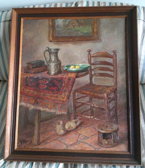 Boereninterieur - Piet Moleveld (Sr) - (1919-1976), Antiek en Kunst, Kunst | Schilderijen | Klassiek, Ophalen of Verzenden