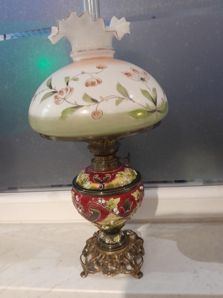 Oude keramische tafellamp en opaline globe, Antiek en Kunst, Curiosa en Brocante, Ophalen