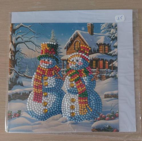 Vierkante wenskaart met strass steentjes (15), Diversen, Kerst, Nieuw, Ophalen of Verzenden